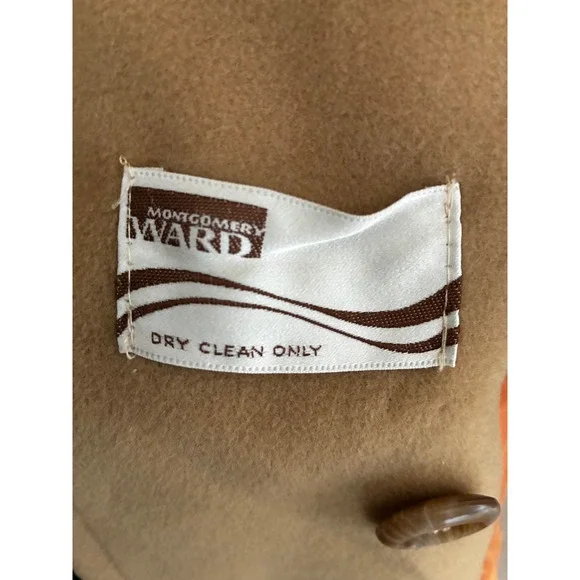 Vintage Montgomery Ward Camel Wool Pea Coat Double Breasted Orange Lining ILGWU - Picture 3 of 16